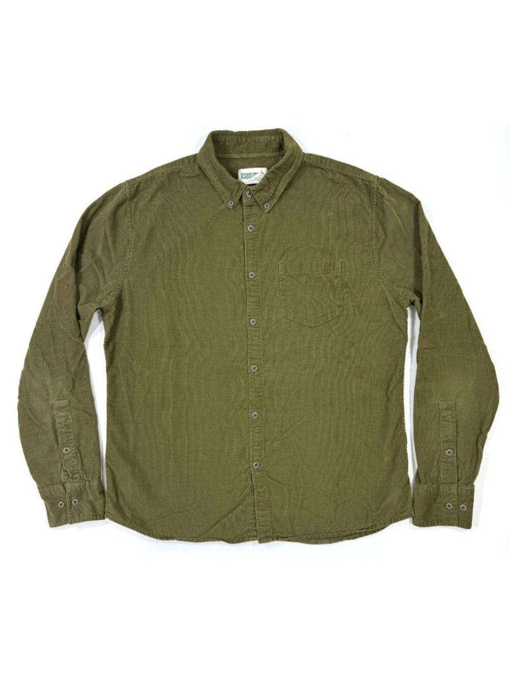 Wellen Huckberry Mens Corduroy Shirt Sz Medium Green Organic Cotton Button Down